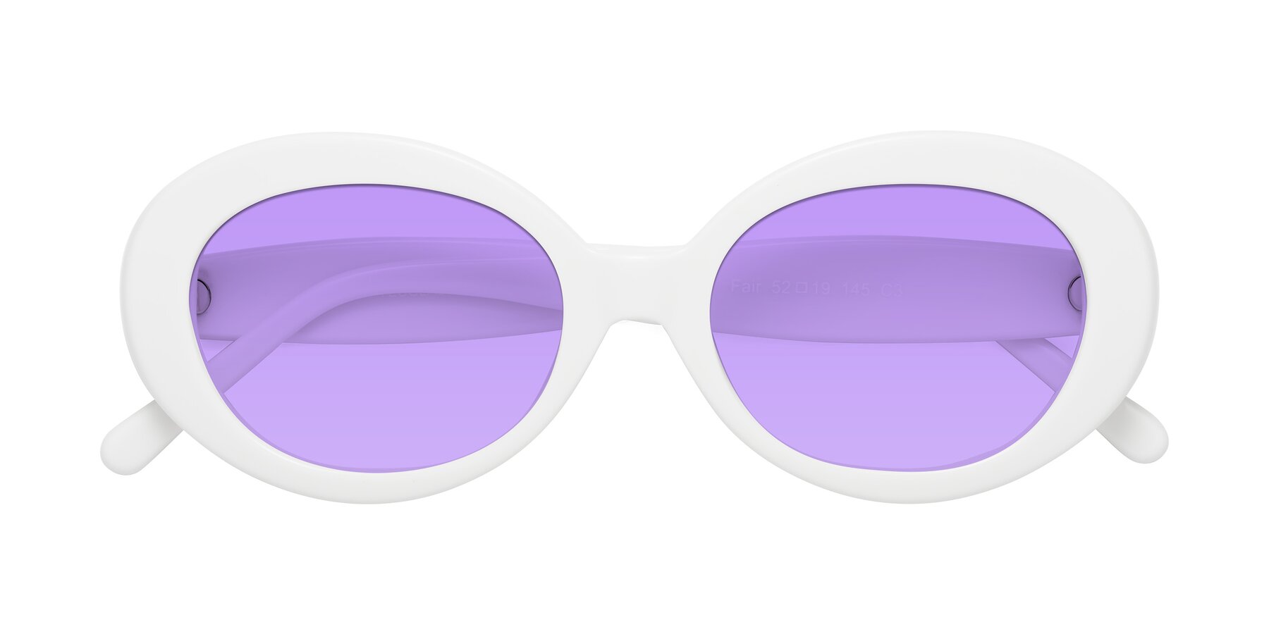 Folded Front of Fair in White with Medium Purple Tinted Lenses