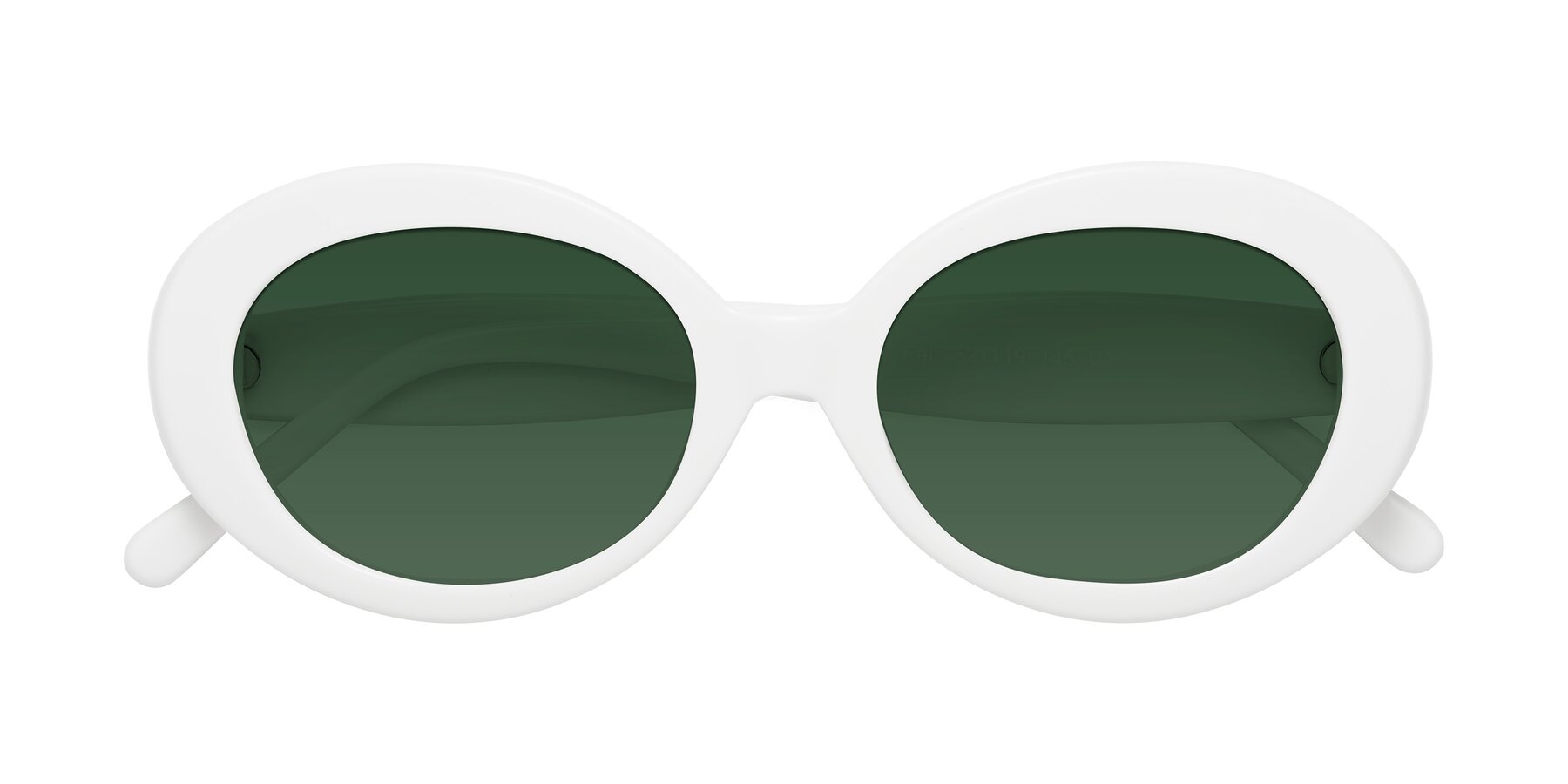 Folded Front of Fair in White with Green Tinted Lenses