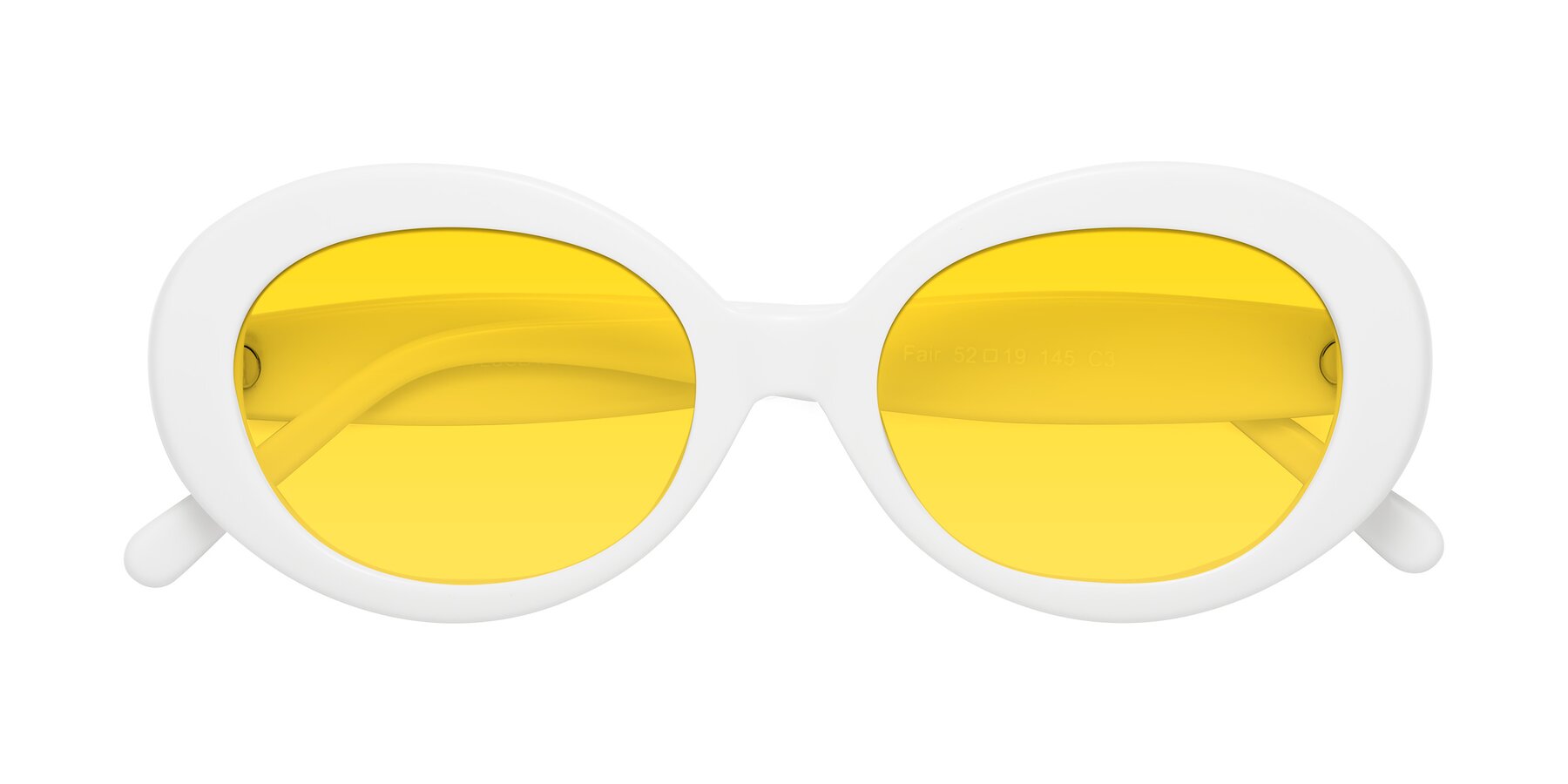 Folded Front of Fair in White with Yellow Tinted Lenses
