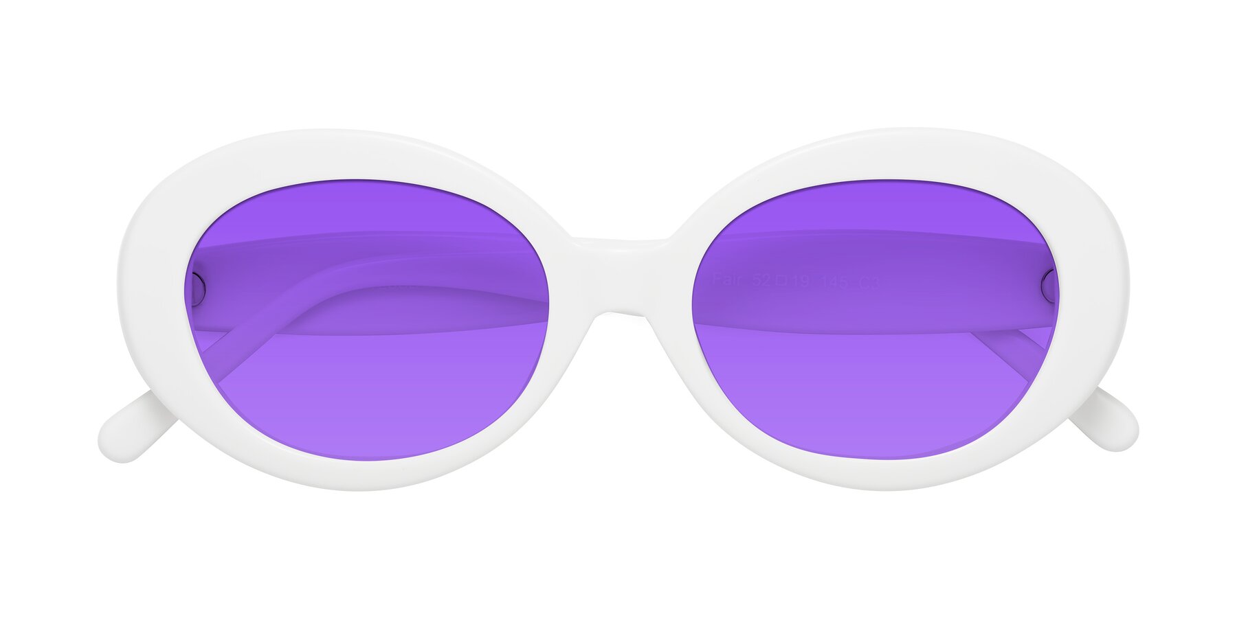 Folded Front of Fair in White with Purple Tinted Lenses