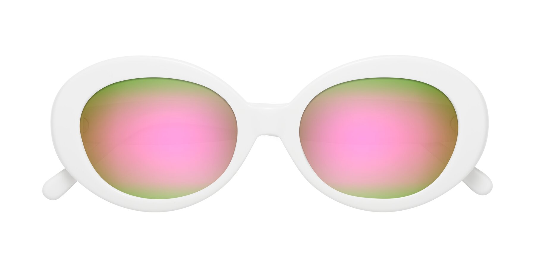 Folded Front of Fair in White with Pink Mirrored Lenses