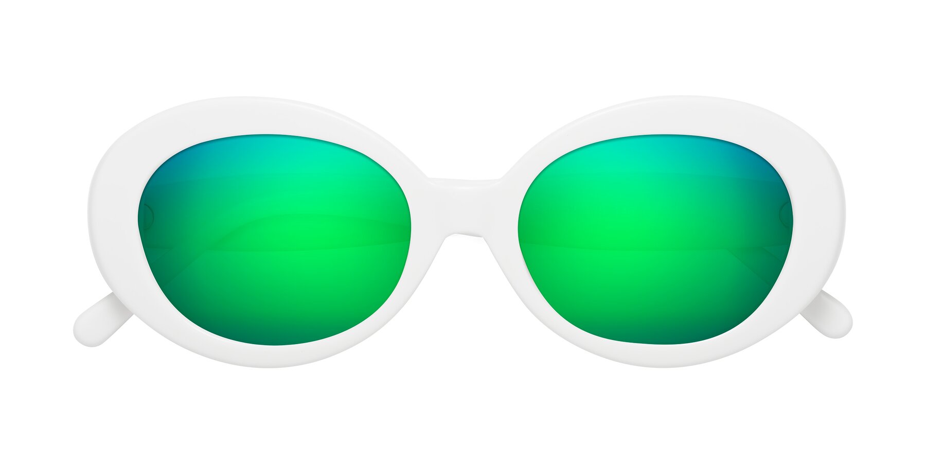 Folded Front of Fair in White with Green Mirrored Lenses