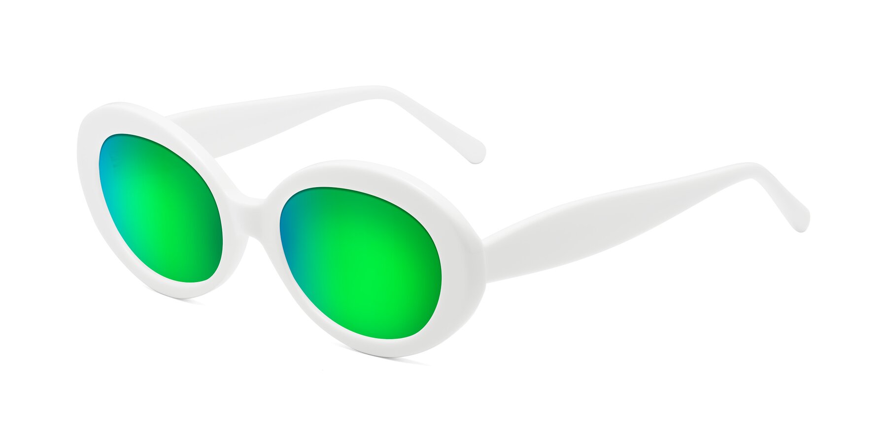 Angle of Fair in White with Green Mirrored Lenses