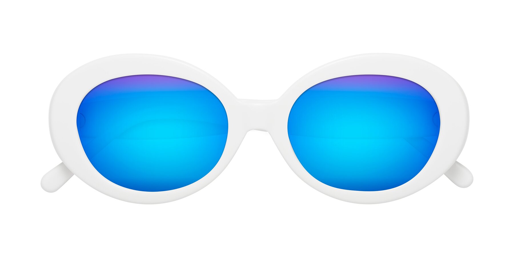 Folded Front of Fair in White with Blue Mirrored Lenses