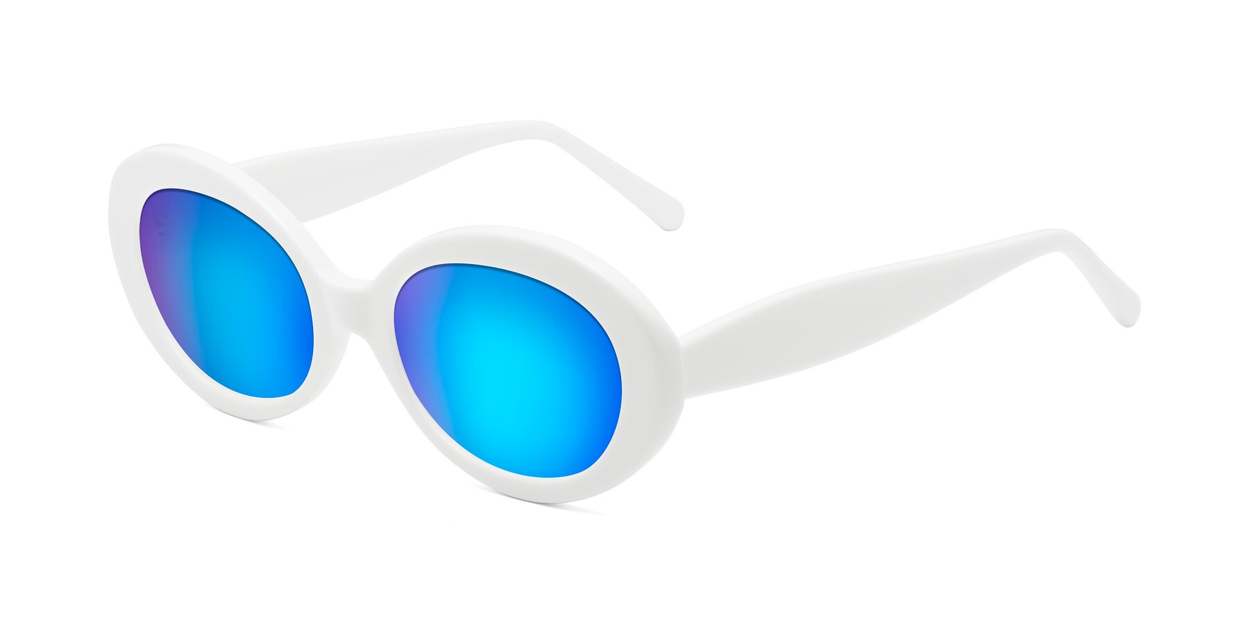 Angle of Fair in White with Blue Mirrored Lenses