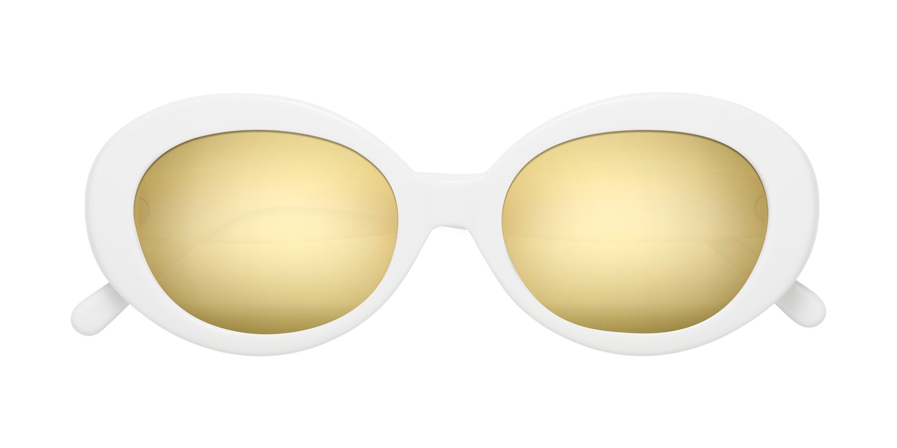 Folded Front of Fair in White with Gold Mirrored Lenses