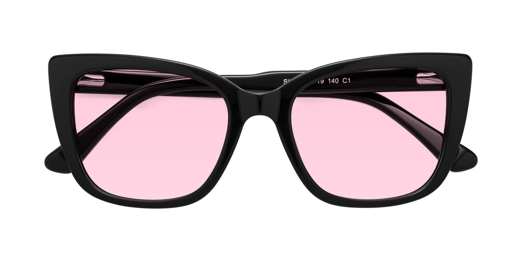 Folded Front of Sites in Black with Light Pink Tinted Lenses