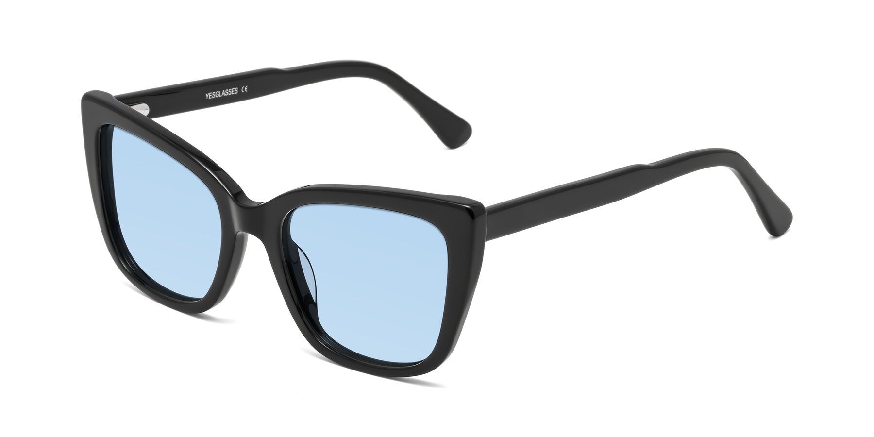 Angle of Sites in Black with Light Blue Tinted Lenses