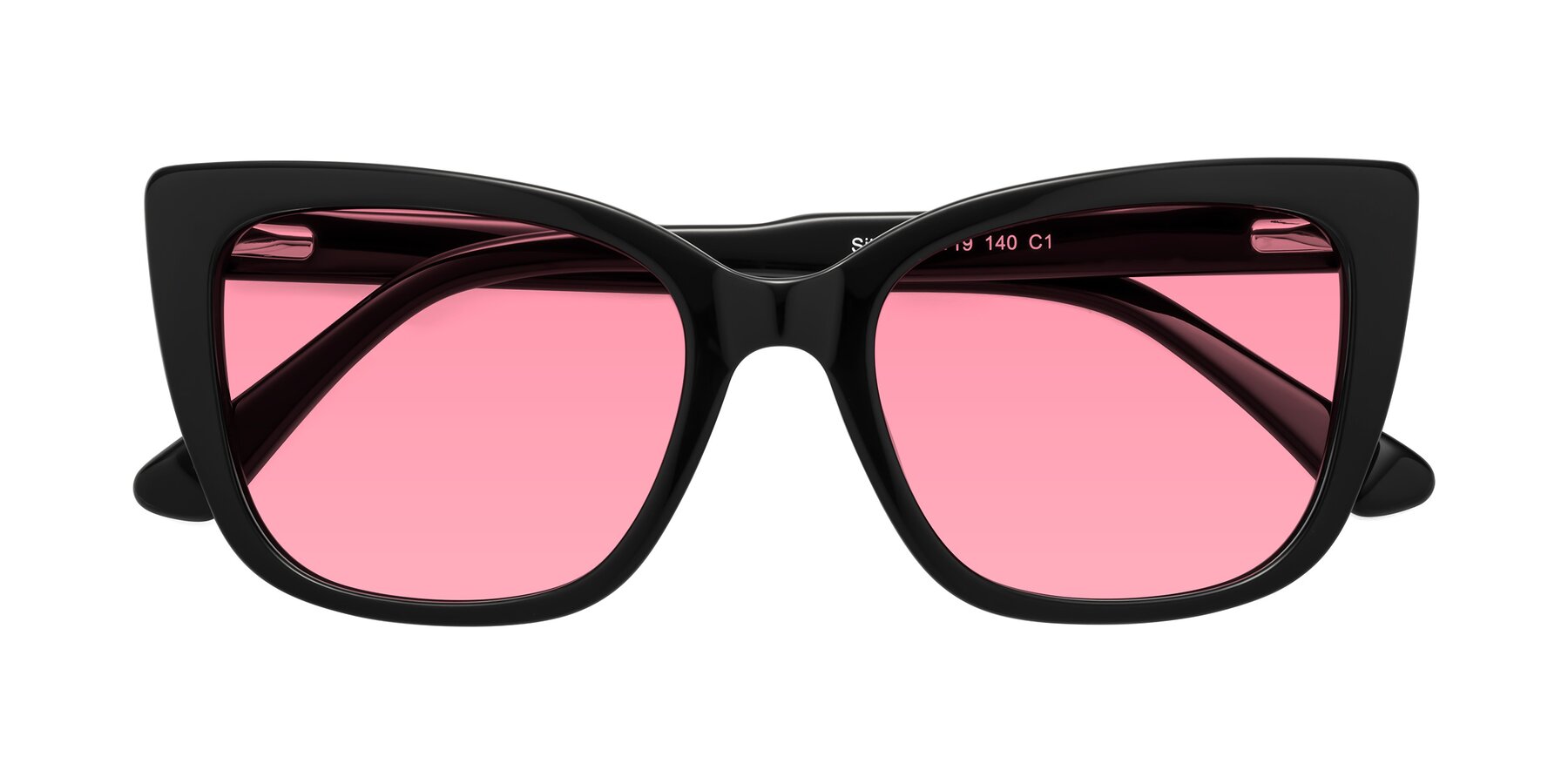 Folded Front of Sites in Black with Pink Tinted Lenses