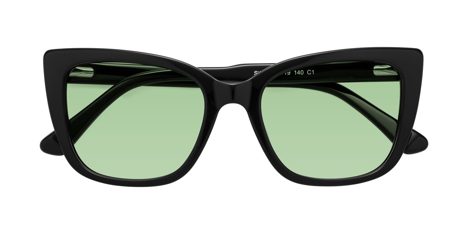 Folded Front of Sites in Black with Medium Green Tinted Lenses