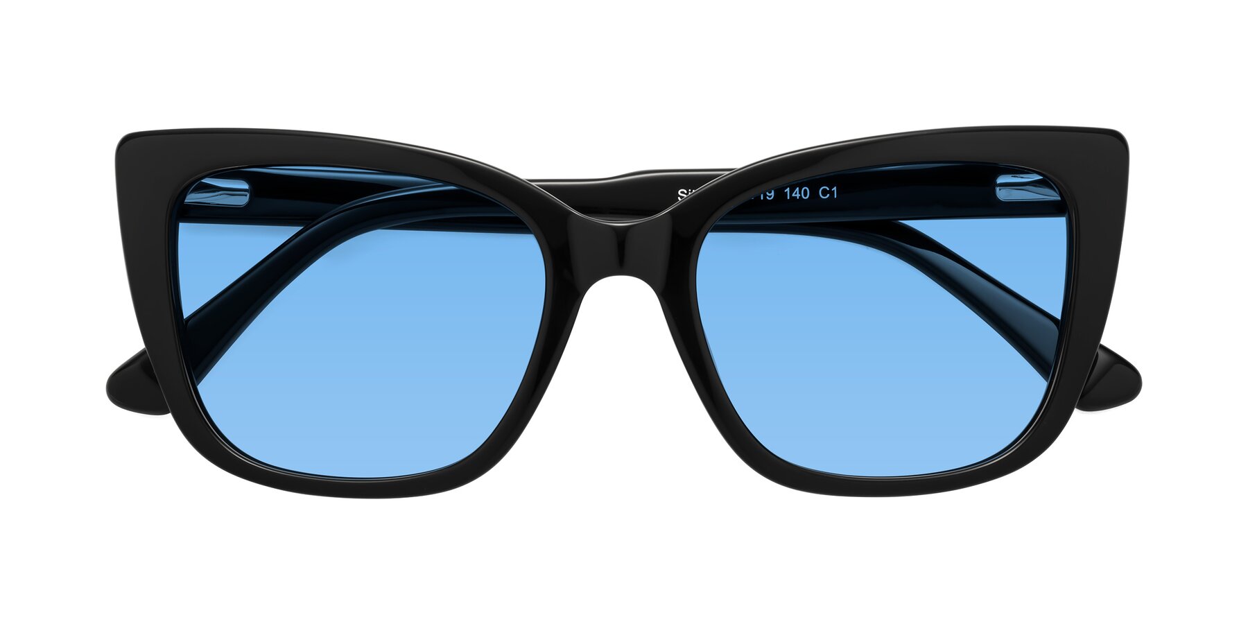 Folded Front of Sites in Black with Medium Blue Tinted Lenses