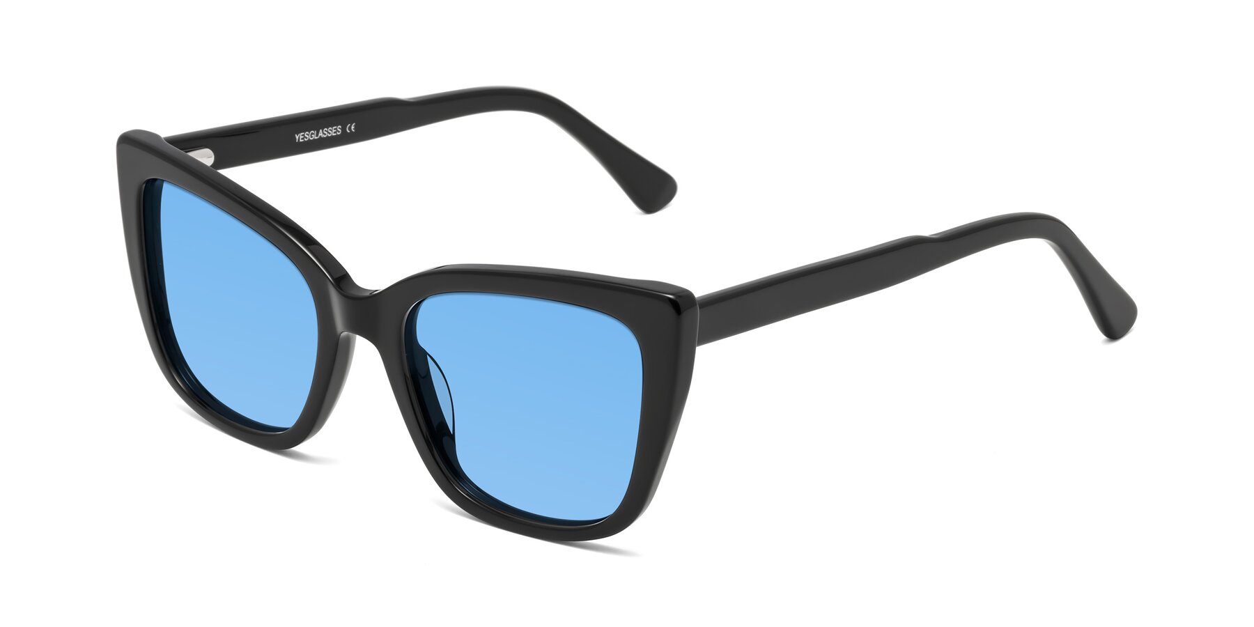 Angle of Sites in Black with Medium Blue Tinted Lenses