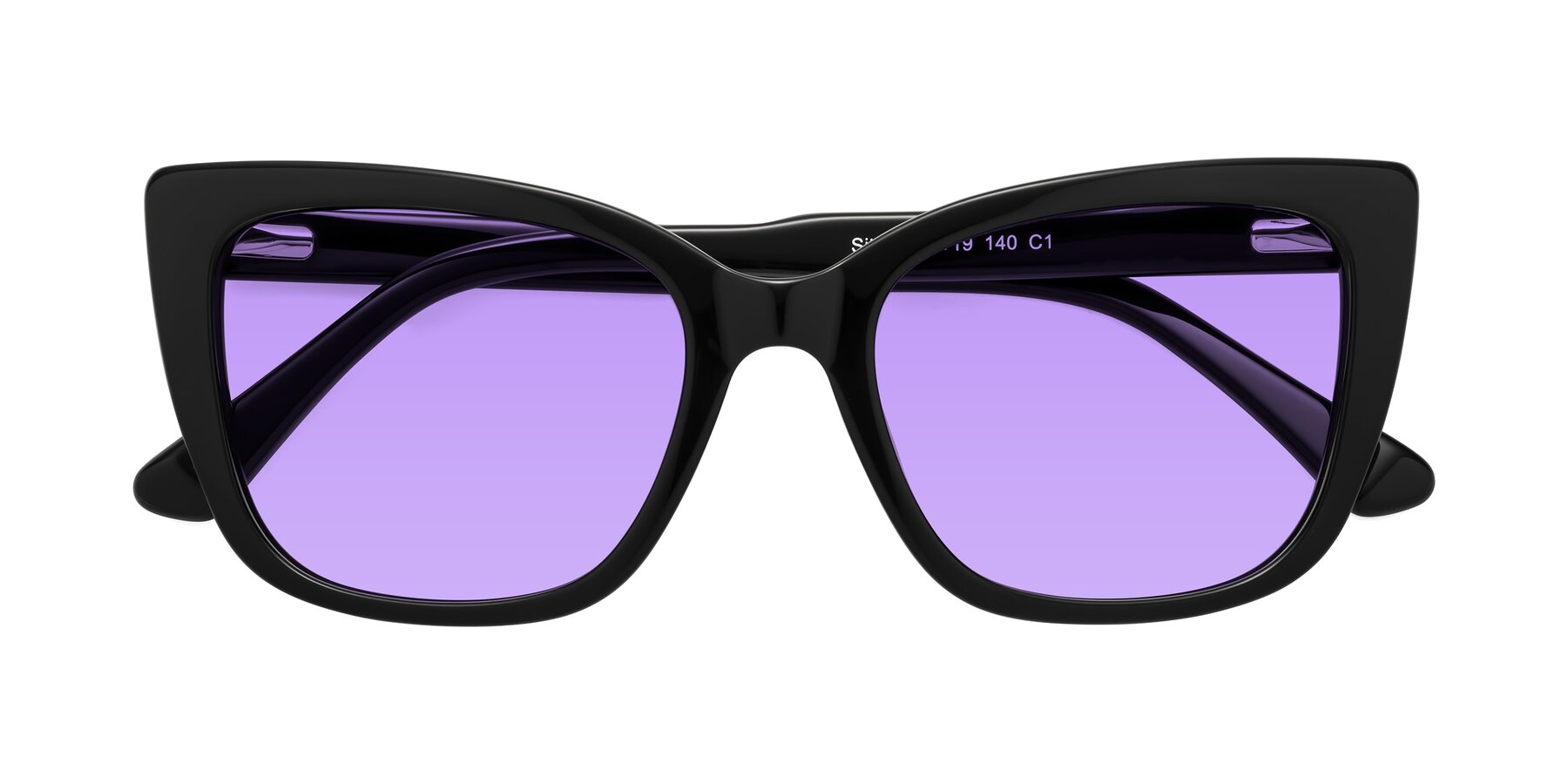 Folded Front of Sites in Black with Medium Purple Tinted Lenses