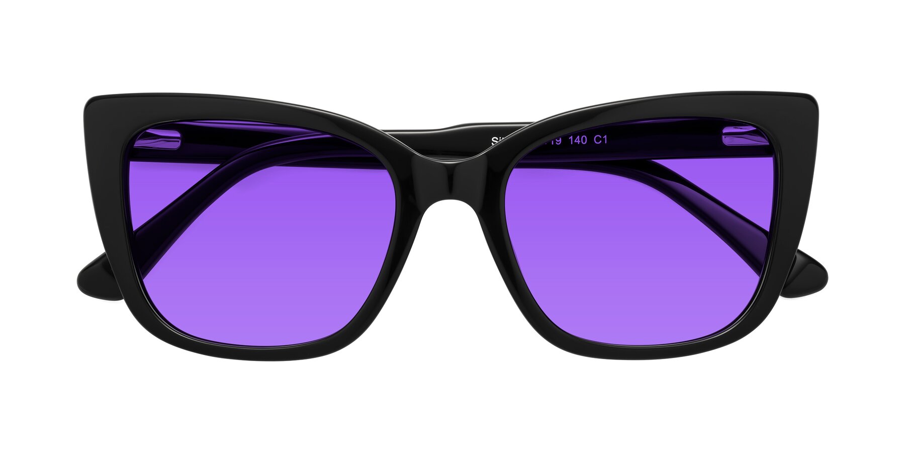 Folded Front of Sites in Black with Purple Tinted Lenses