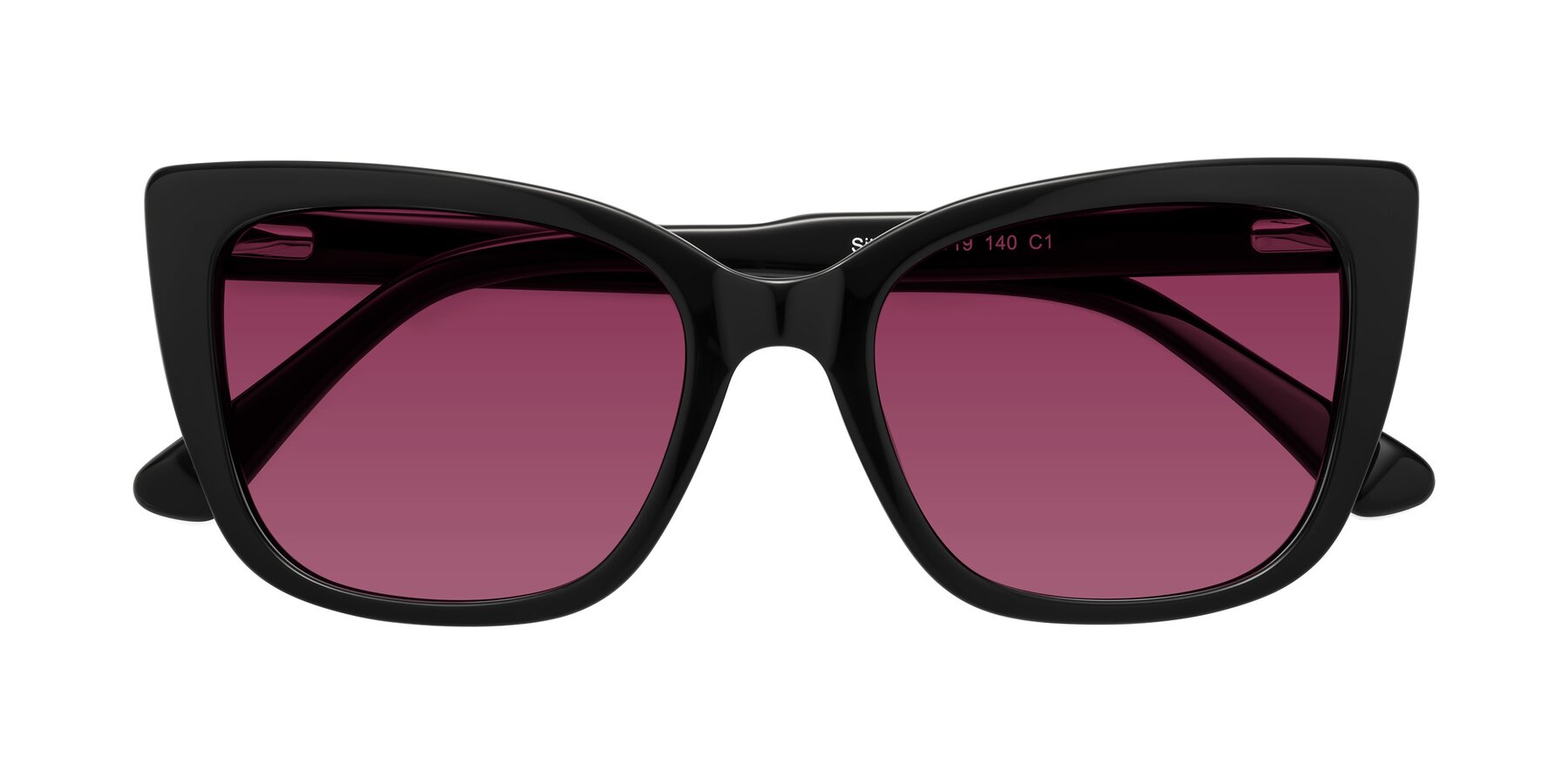 Folded Front of Sites in Black with Wine Tinted Lenses