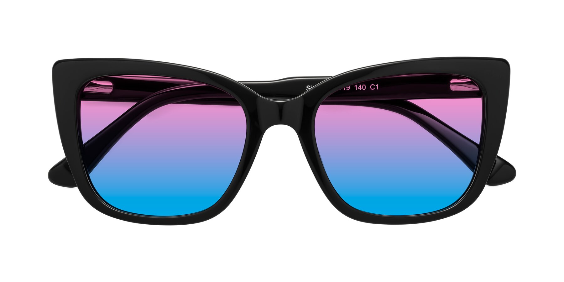 Folded Front of Sites in Black with Pink / Blue Gradient Lenses
