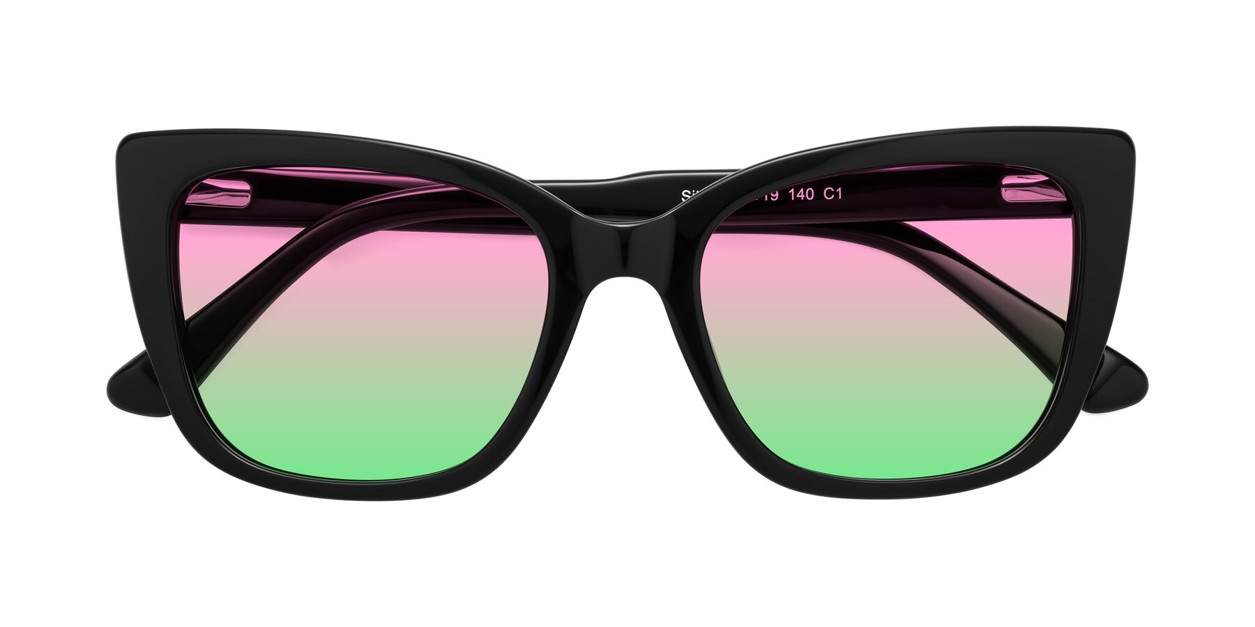Folded Front of Sites in Black with Pink / Green Gradient Lenses