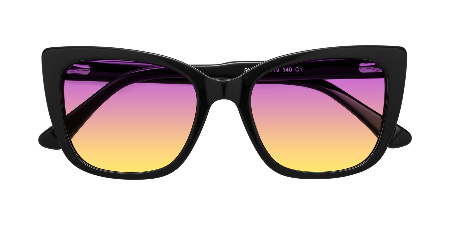 Folded Front of Sites in Black with Purple / Yellow Gradient Lenses