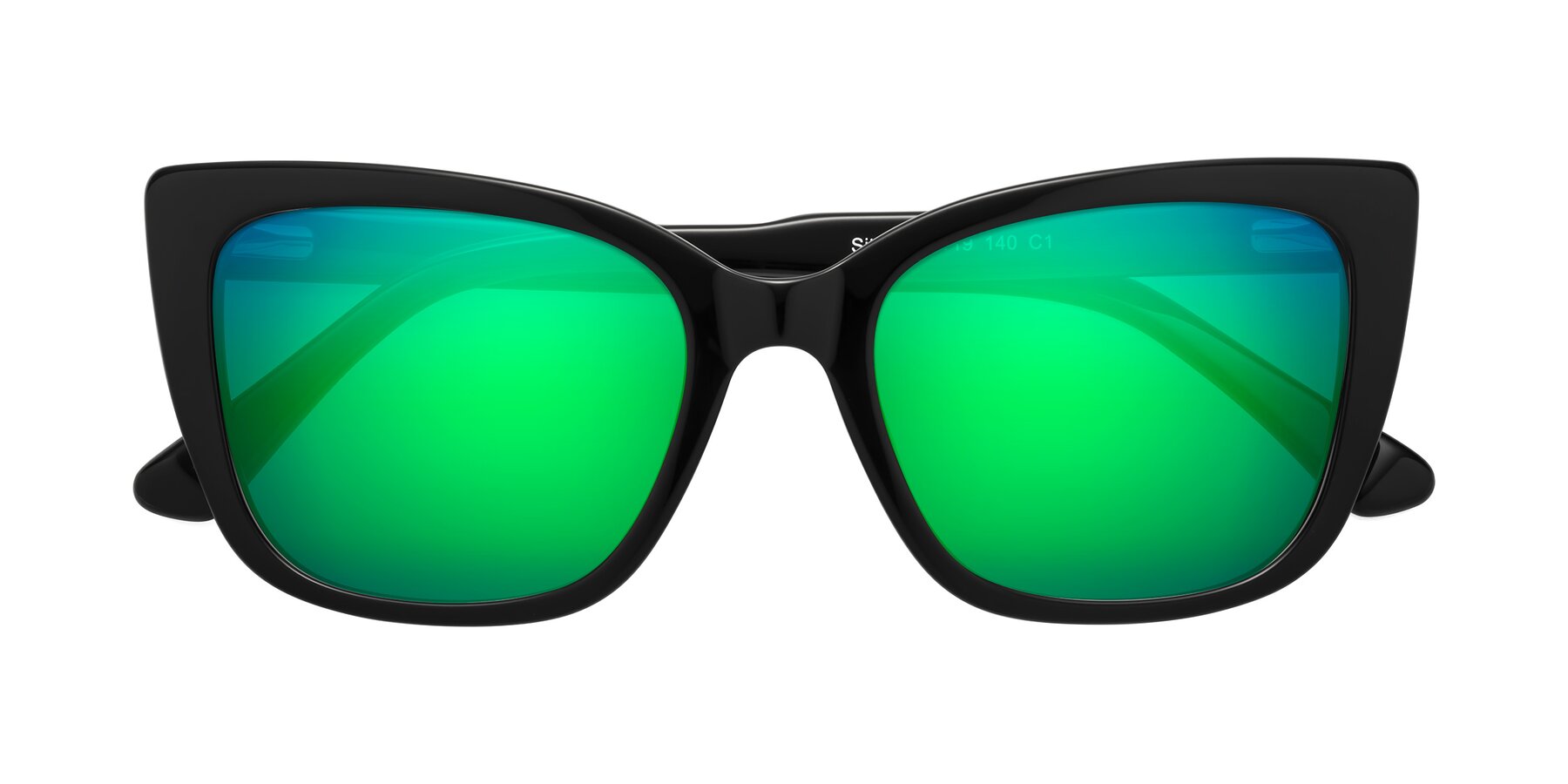 Folded Front of Sites in Black with Green Mirrored Lenses