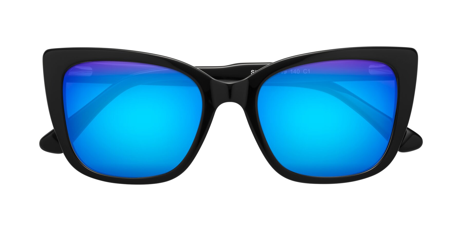 Folded Front of Sites in Black with Blue Mirrored Lenses