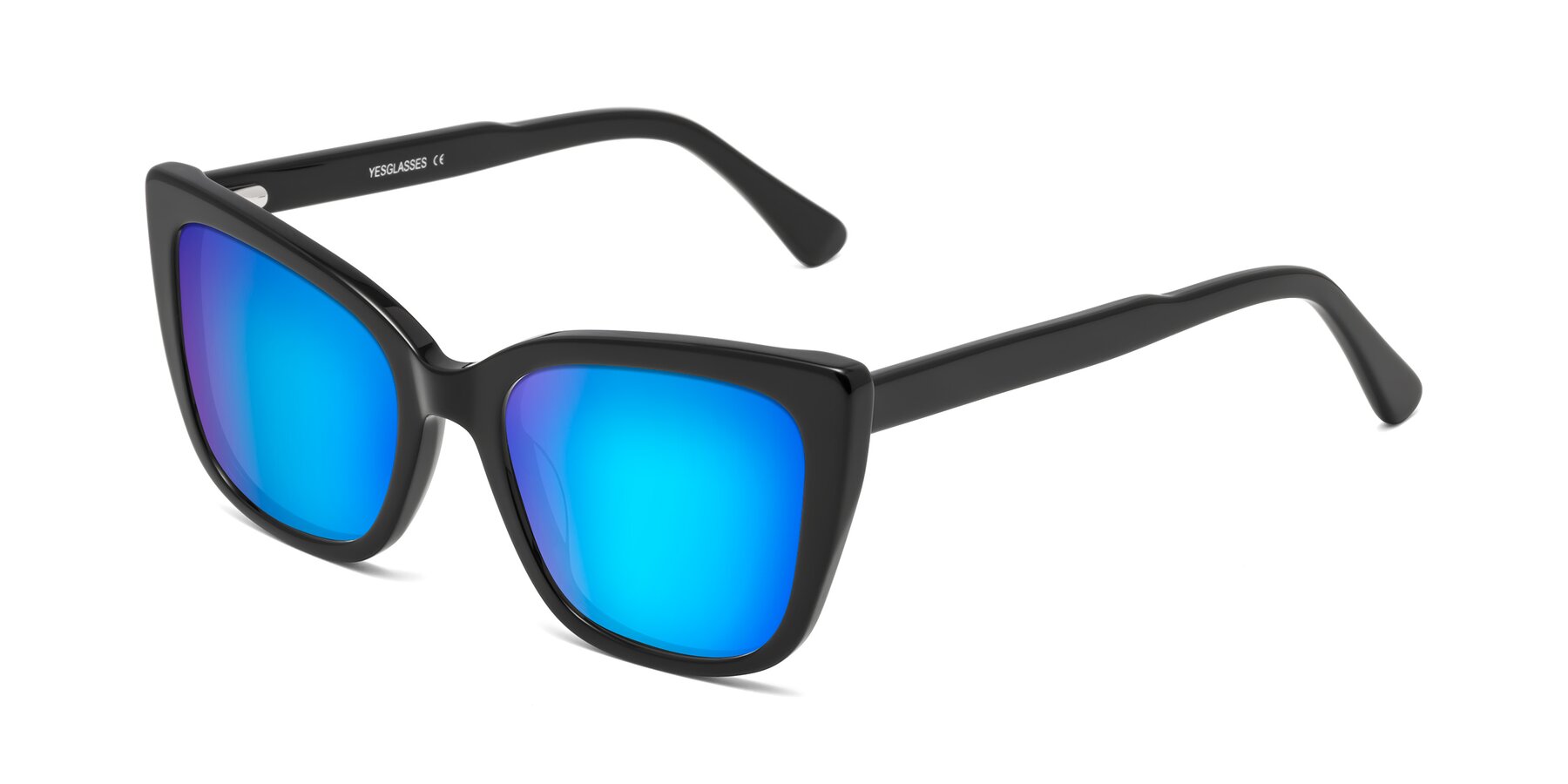 Angle of Sites in Black with Blue Mirrored Lenses