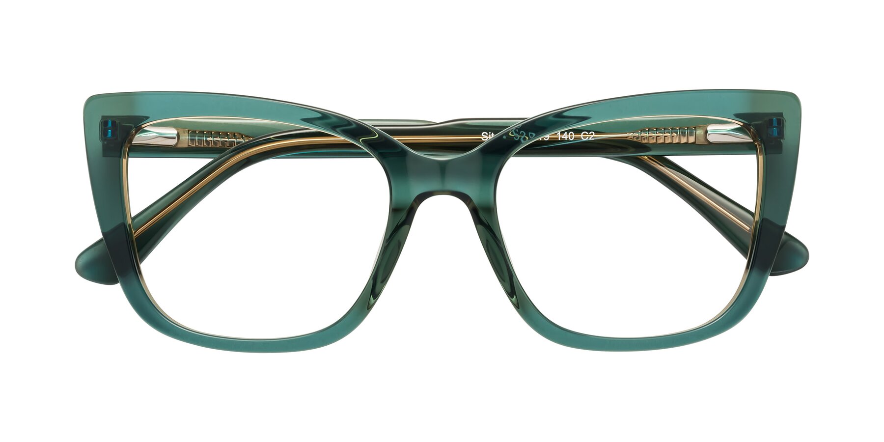 Folded Front of Sites in Transparent Green with Clear Eyeglass Lenses