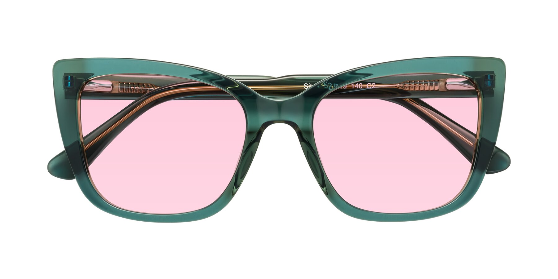 Folded Front of Sites in Transparent Green with Light Pink Tinted Lenses