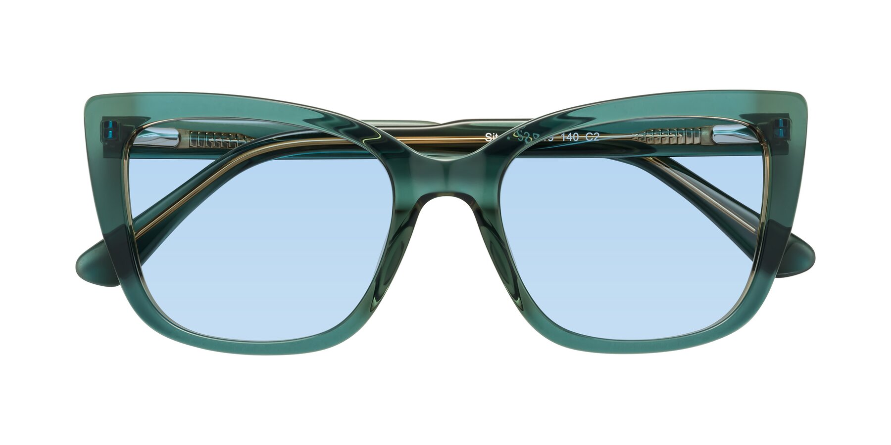 Folded Front of Sites in Transparent Green with Light Blue Tinted Lenses