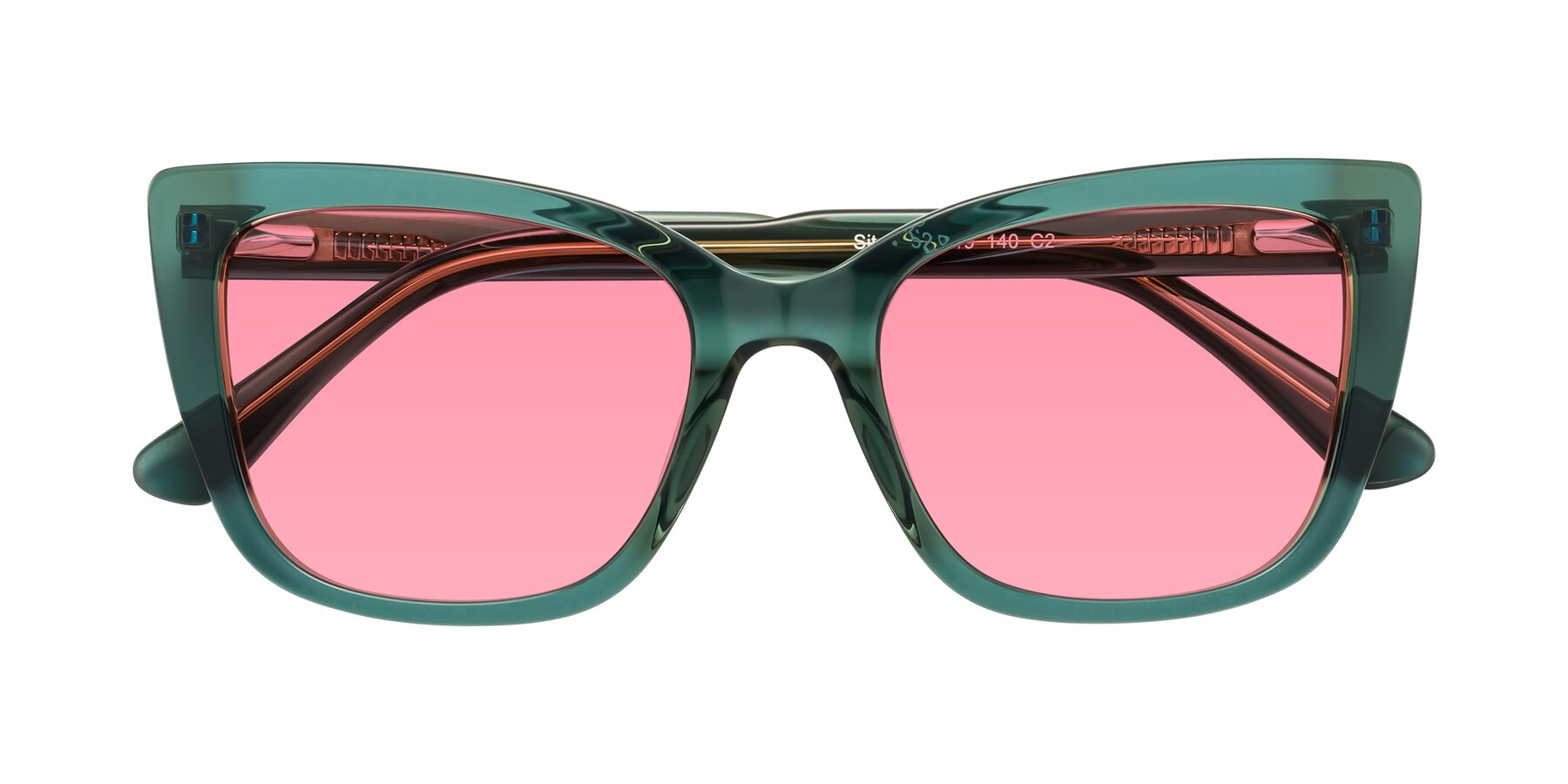 Folded Front of Sites in Transparent Green with Pink Tinted Lenses