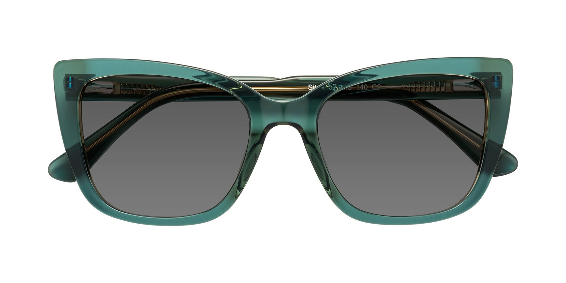 Folded Front of Sites in Transparent Green with Medium Gray Tinted Lenses