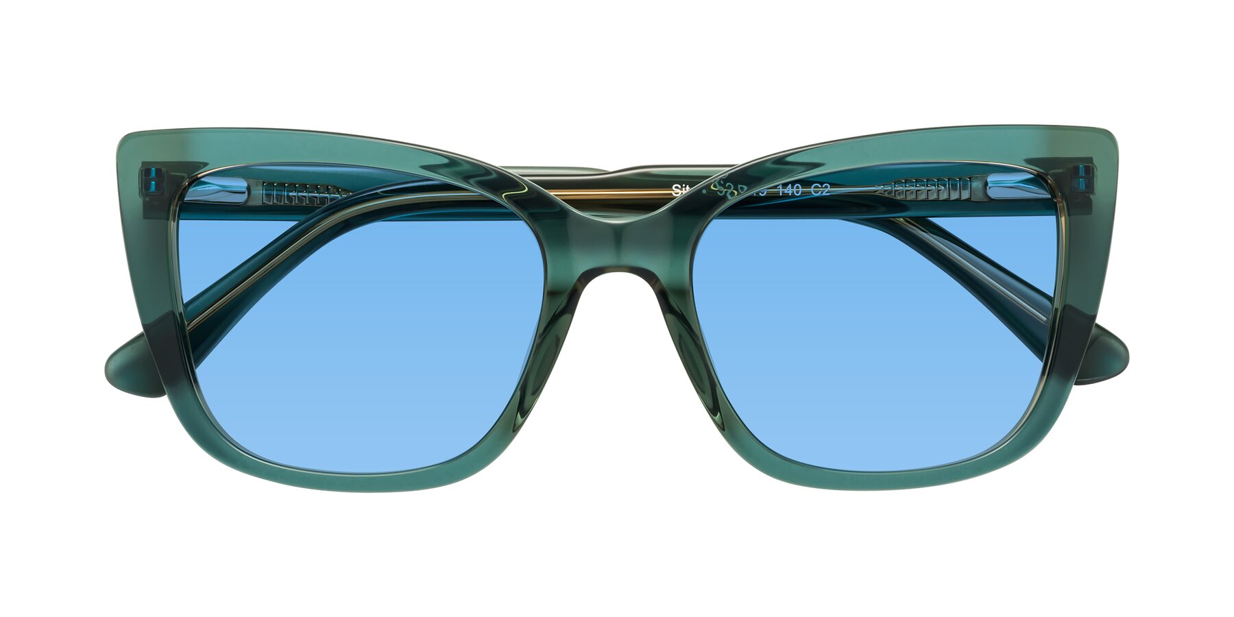 Folded Front of Sites in Transparent Green with Medium Blue Tinted Lenses