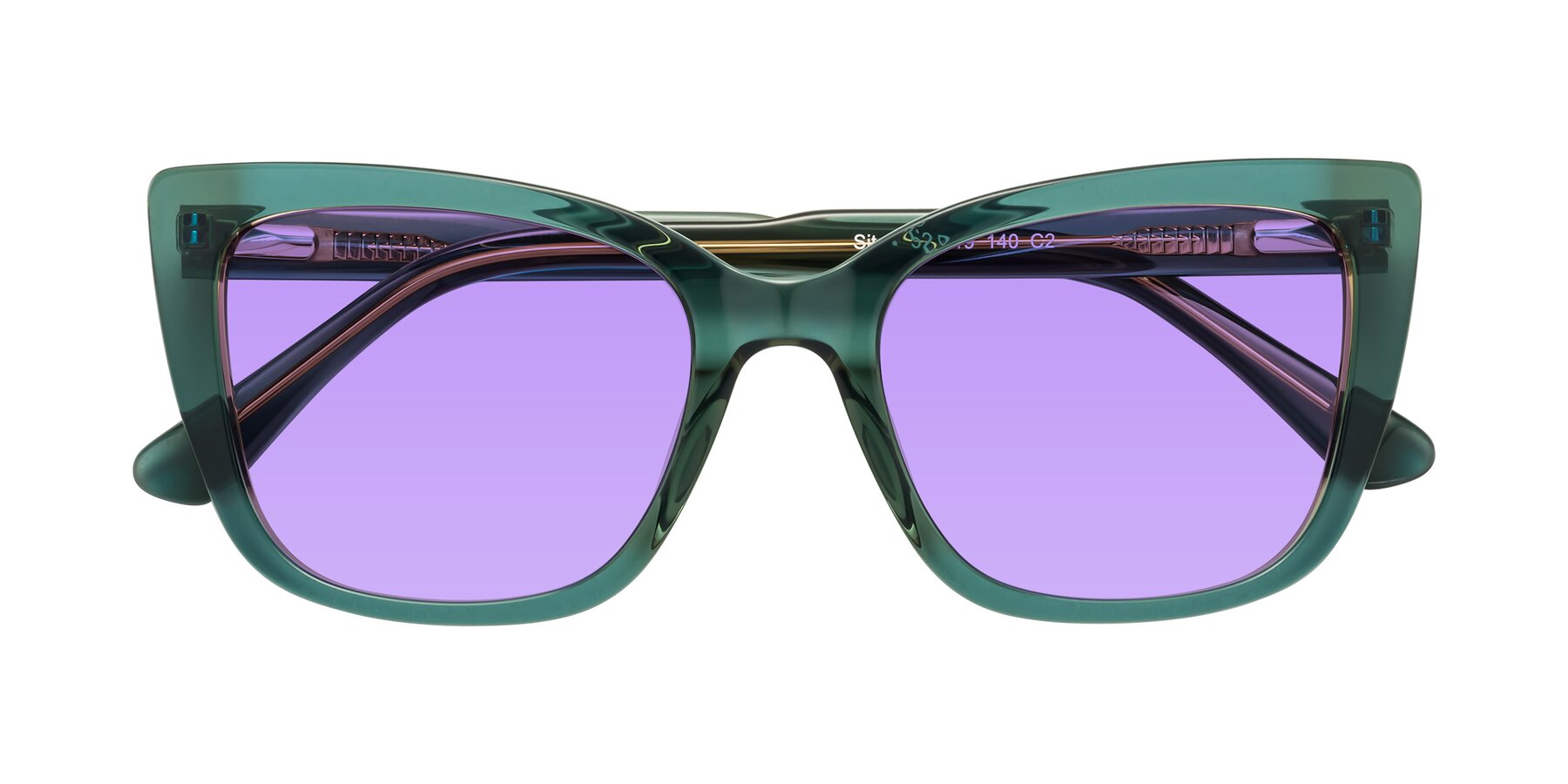 Folded Front of Sites in Transparent Green with Medium Purple Tinted Lenses