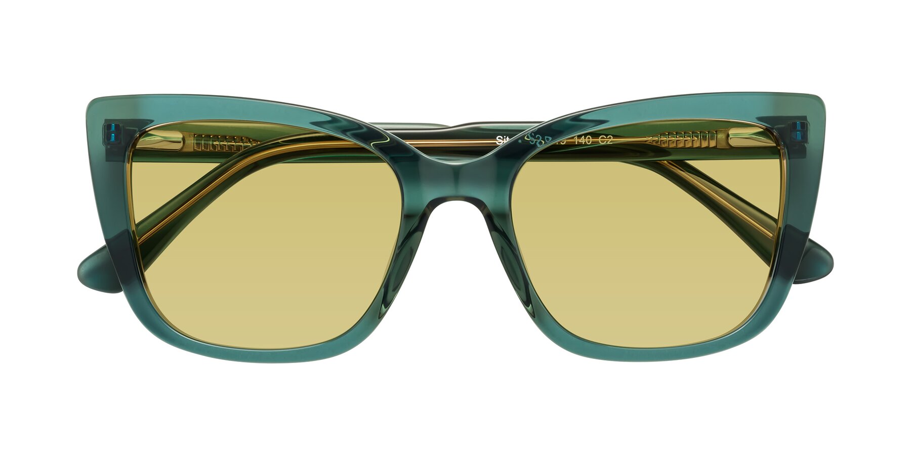 Folded Front of Sites in Transparent Green with Medium Champagne Tinted Lenses