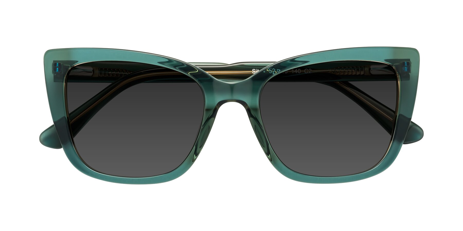 Folded Front of Sites in Transparent Green with Gray Tinted Lenses