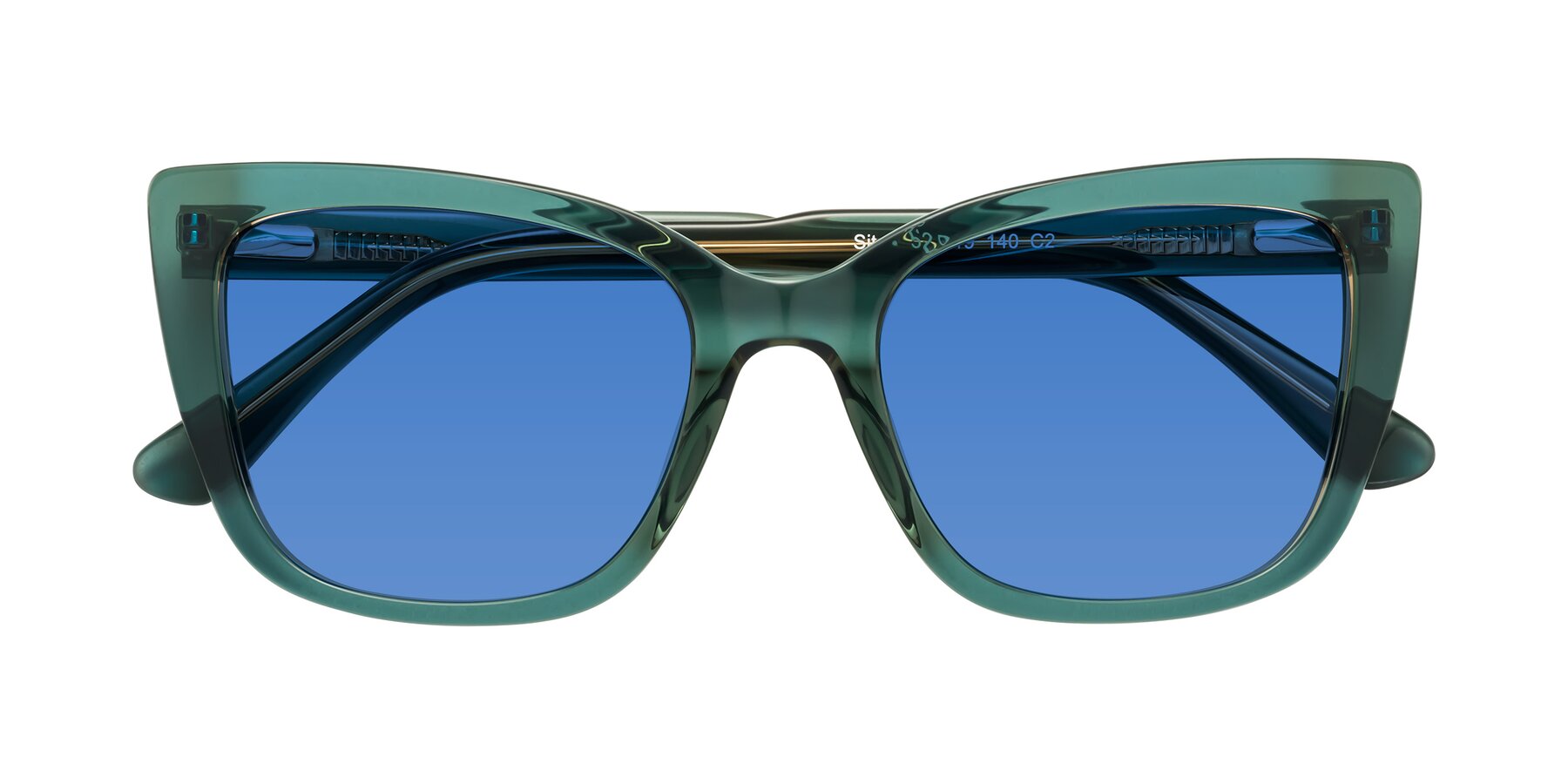 Folded Front of Sites in Transparent Green with Blue Tinted Lenses