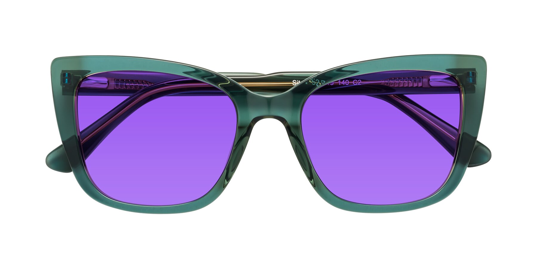 Folded Front of Sites in Transparent Green with Purple Tinted Lenses