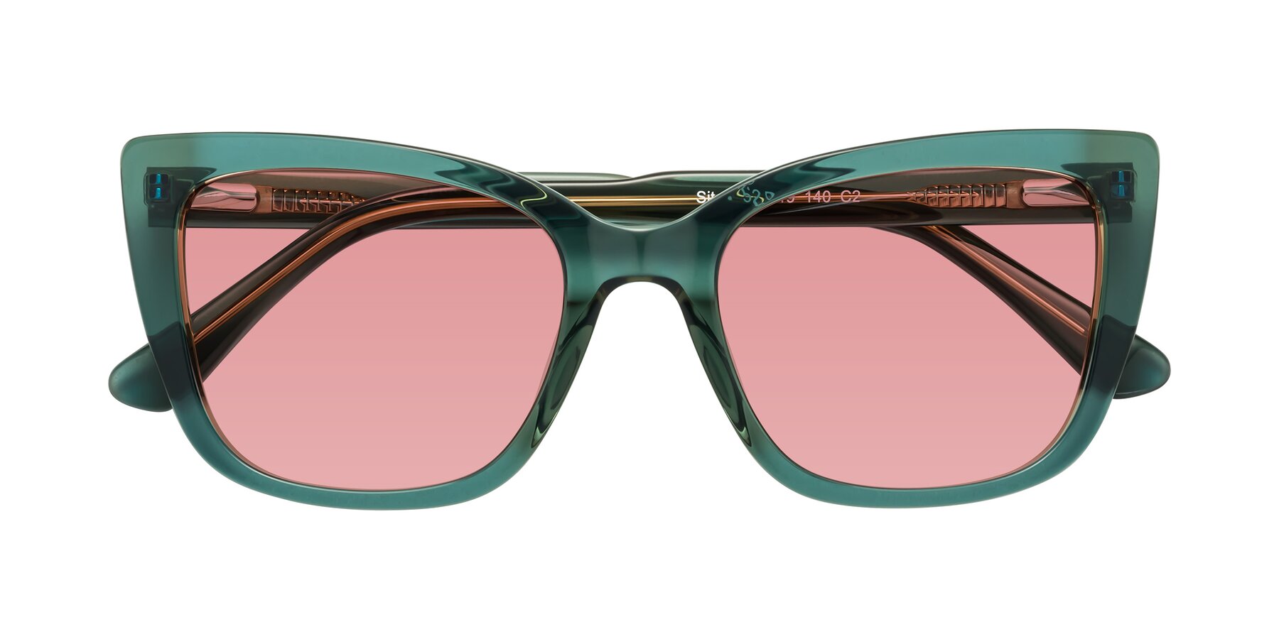 Folded Front of Sites in Transparent Green with Medium Garnet Tinted Lenses