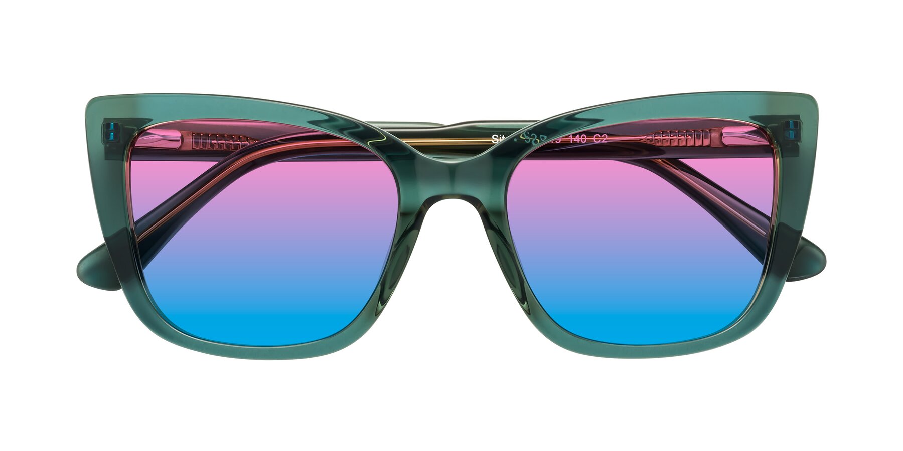 Folded Front of Sites in Transparent Green with Pink / Blue Gradient Lenses