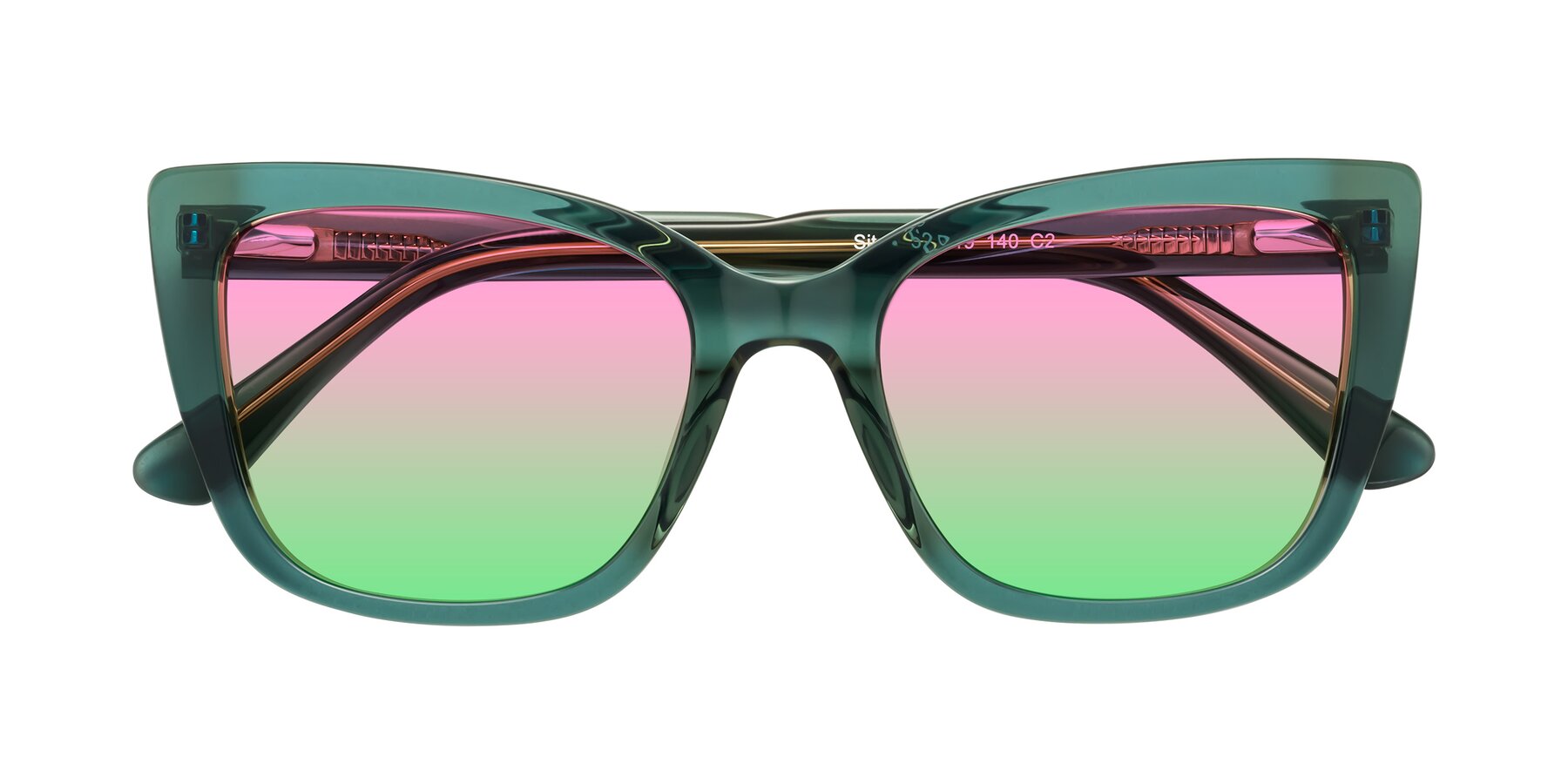 Folded Front of Sites in Transparent Green with Pink / Green Gradient Lenses