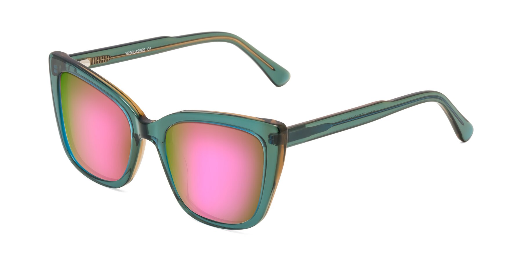 Angle of Sites in Transparent Green with Pink Mirrored Lenses