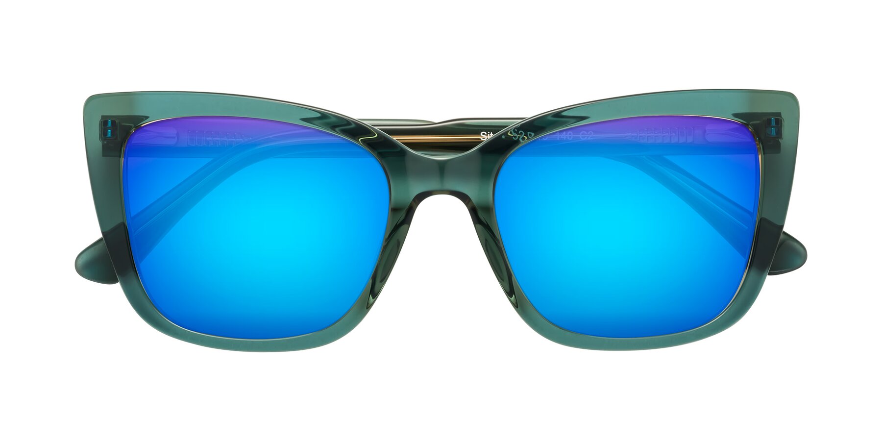 Folded Front of Sites in Transparent Green with Blue Mirrored Lenses