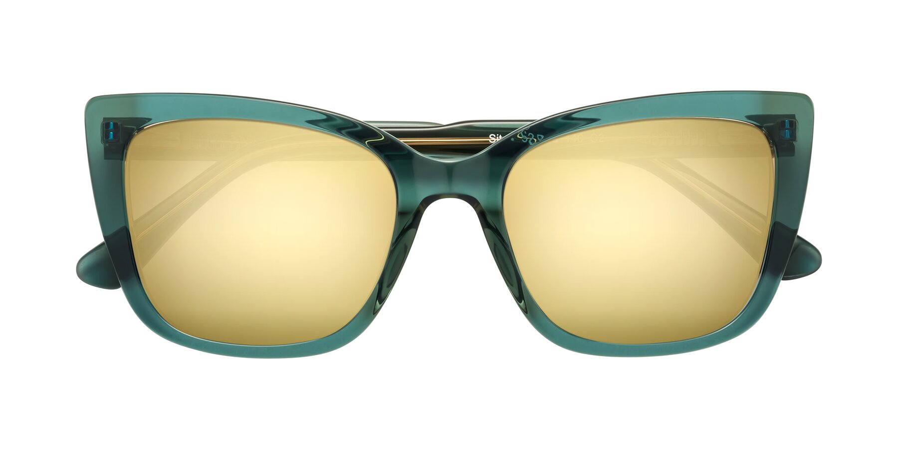 Folded Front of Sites in Transparent Green with Gold Mirrored Lenses