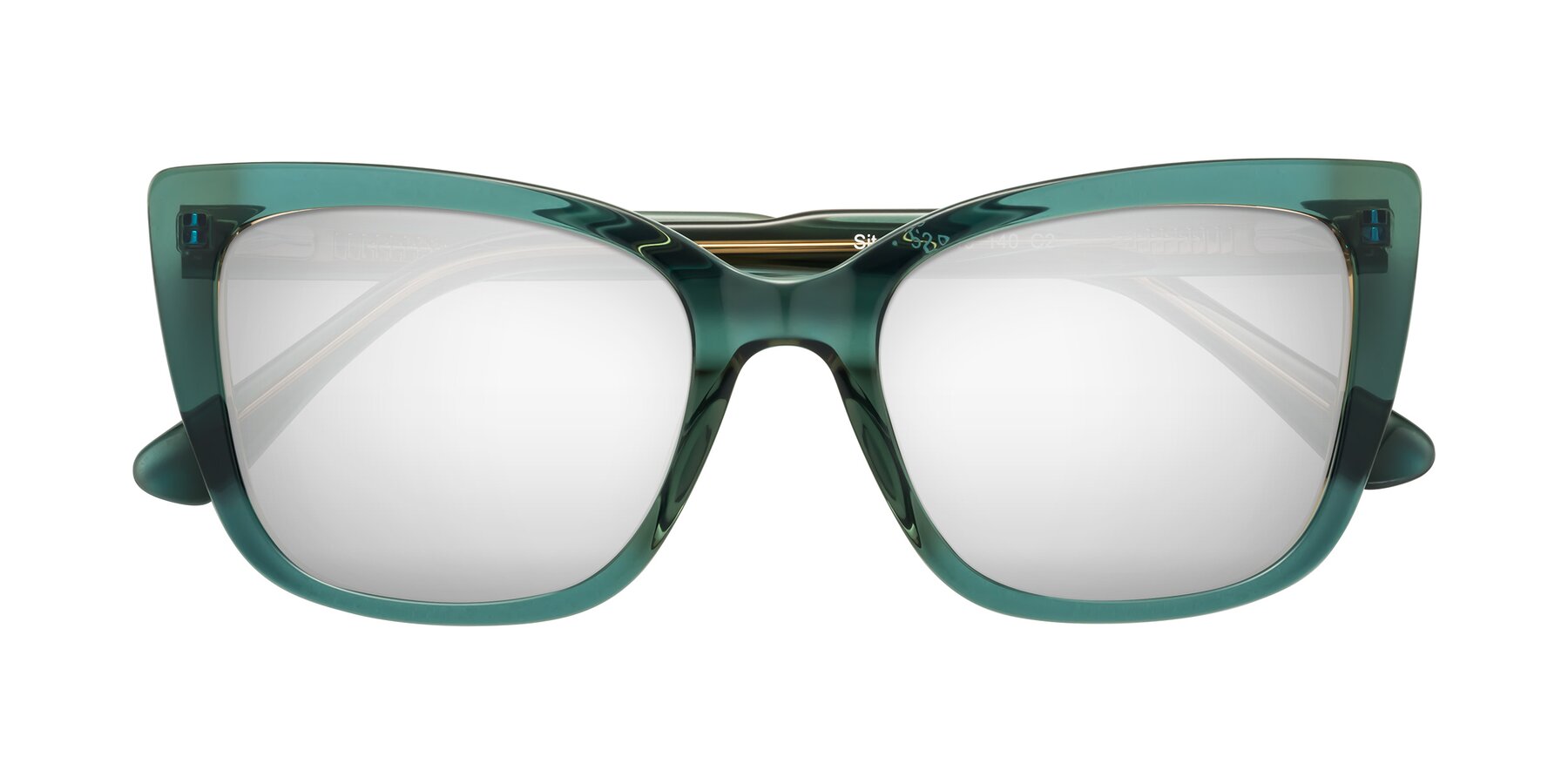 Folded Front of Sites in Transparent Green with Silver Mirrored Lenses