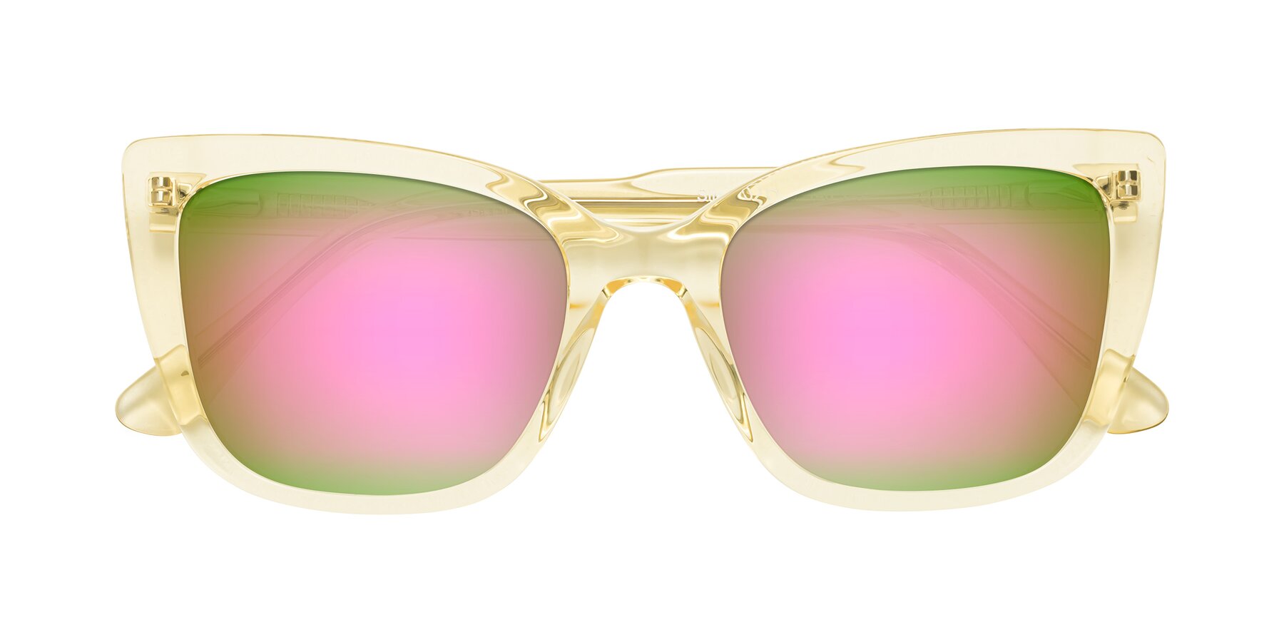 Folded Front of Sites in Transparent Yellow with Pink Mirrored Lenses
