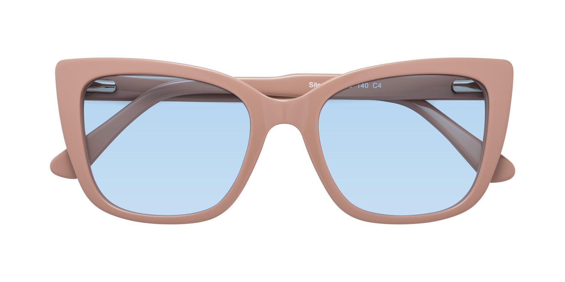 Folded Front of Sites in Dusty Mauve with Light Blue Tinted Lenses