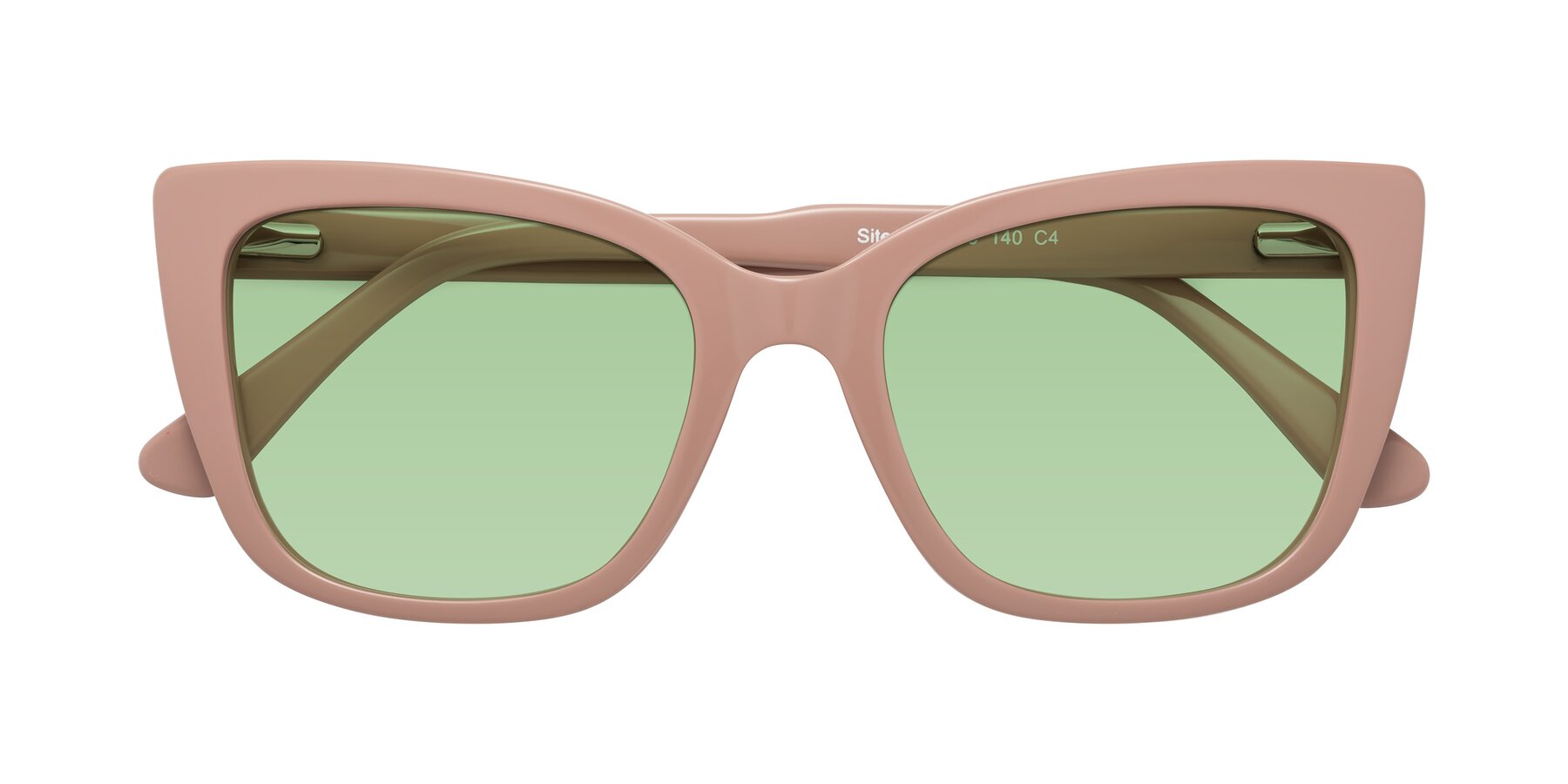 Folded Front of Sites in Dusty Mauve with Medium Green Tinted Lenses