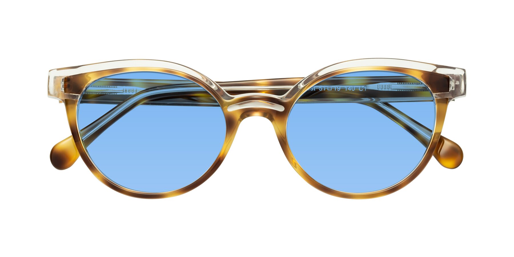 Folded Front of Forest in Brown Tortoise with Medium Blue Tinted Lenses