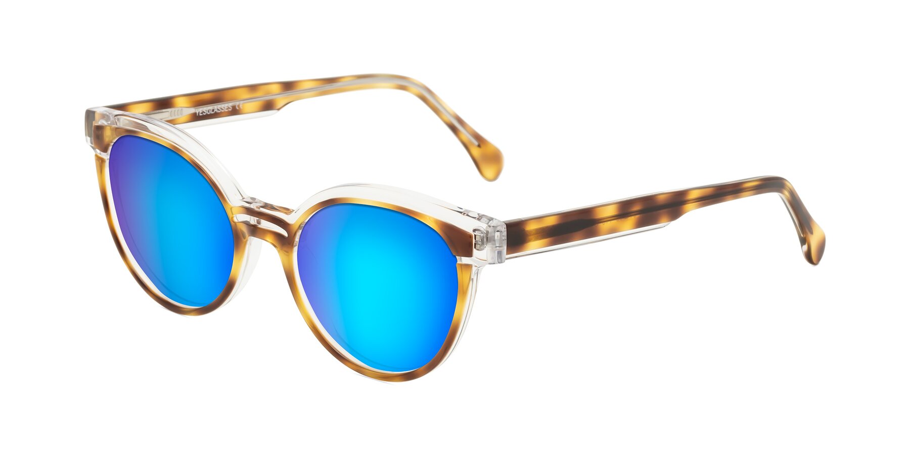 Angle of Forest in Brown Tortoise with Blue Mirrored Lenses