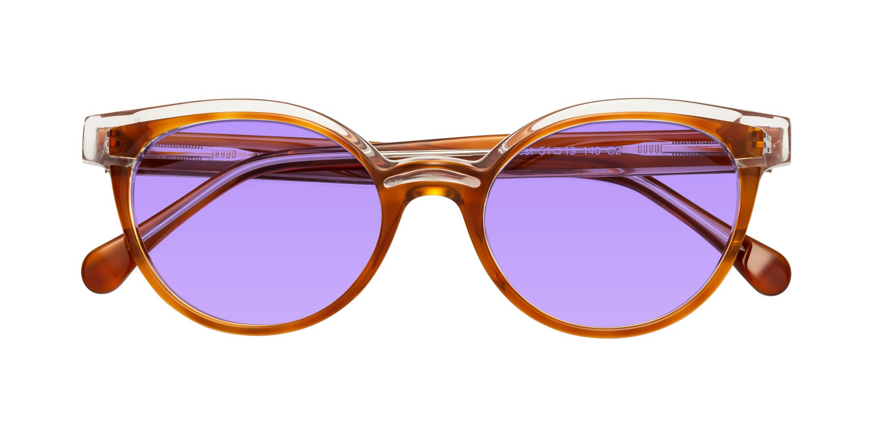 Folded Front of Forest in Amber with Medium Purple Tinted Lenses