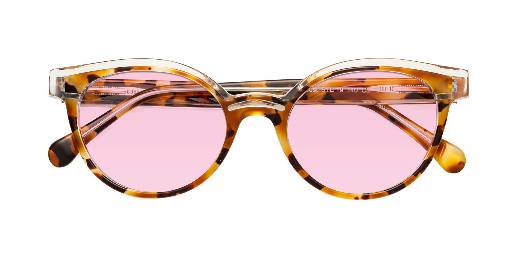 Folded Front of Forest in Ginger Tortoise with Light Pink Tinted Lenses